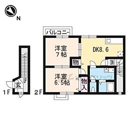 アーバンガーデンA棟 2DKの間取図画像