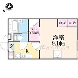レオパレスK&K 1Kの間取図画像