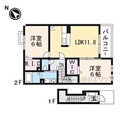 ルミエール日野1 2LDKの間取図画像