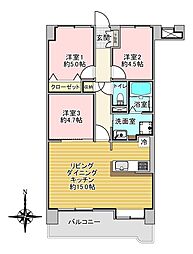 ライオンズマンション中の島通り 3LDKの間取図画像