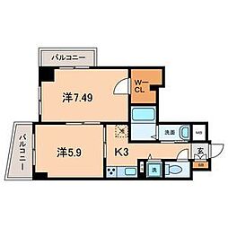 ラルジュマノワール 2Kの間取図画像