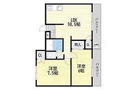 メゾンドール天王寺 2LDKの間取図画像