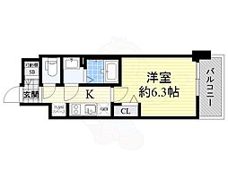 プレサンス上町台筆ヶ崎SOUTH 1Kの間取図画像