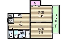 岸田ハイツ 2DKの間取図画像