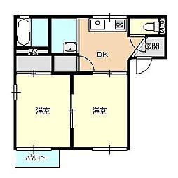 ラーバンフォレストNo.3 2DKの間取図画像