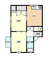 ラーバンフォレスト 2DKの間取図画像