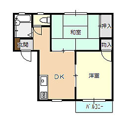 ハウス・パーシモン6 2DKの間取図画像