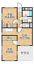 ロイヤルメゾン舞子坂 2DKの間取図画像