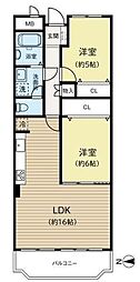 ローレルハイツ北天満2号棟西棟 2LDKの間取図画像