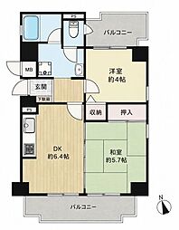 ダイアパレス塚本 2DKの間取図画像