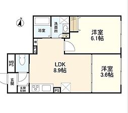 WELLSQUAREISM明大前 2DKの間取図画像