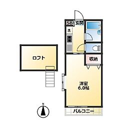 ヒューゲルハイム 1Kの間取図画像