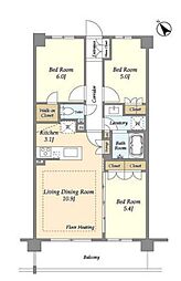 東急大井町線 尾山台駅 徒歩15分の賃貸マンション 5階3LDKの間取り