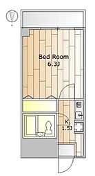 クリエイトヒル弦巻 1Kの間取図画像