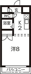 オークヒルズ円庄2 1Kの間取図画像