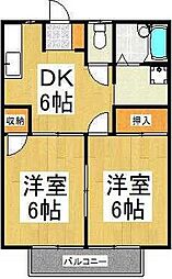 西武多摩湖線 武蔵大和駅 徒歩9分の賃貸アパート 1階2DKの間取り