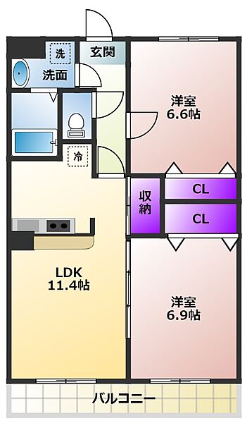 クレスト 3B｜愛知県豊田市清水町1丁目(賃貸アパート2LDK・3階・56.60㎡)の写真 その2