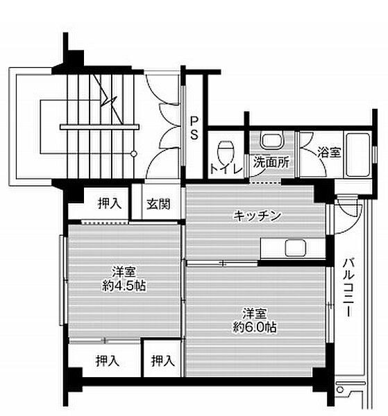 ビレッジハウス米田2号棟 202｜鳥取県倉吉市米田町(賃貸マンション2K・2階・33.54㎡)の写真 その2