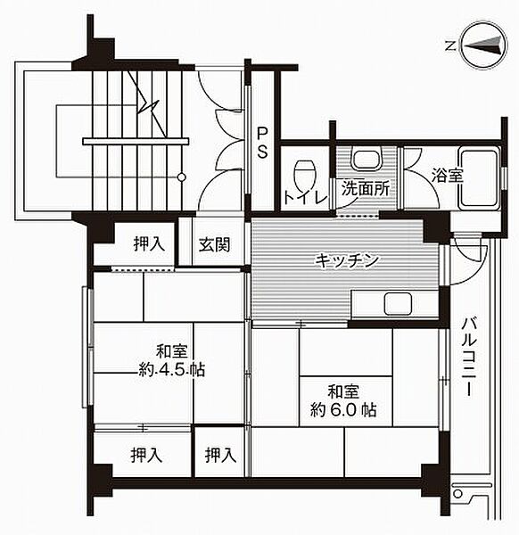 ビレッジハウス米田2号棟 502｜鳥取県倉吉市米田町(賃貸マンション2K・5階・33.54㎡)の写真 その2