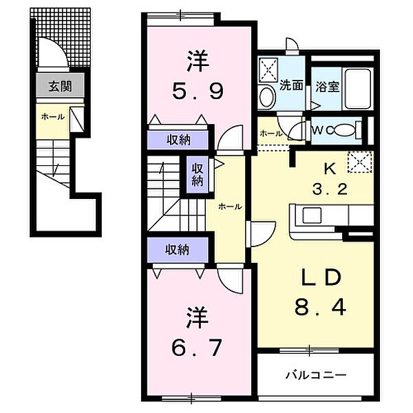 フォレストヴィラ 203｜栃木県栃木市大平町下皆川(賃貸アパート2LDK・2階・65.71㎡)の写真 その2