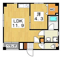 アフロディテ寝屋川 1LDKの間取図画像