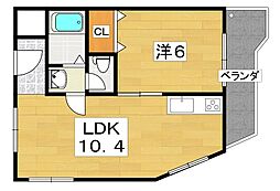 グランドハイツ2号館 1LDKの間取図画像