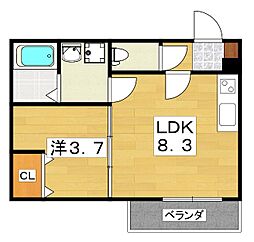 ジーメゾン寝屋川秦町ルシェール 1LDKの間取図画像