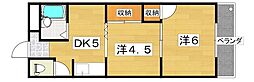 ヴィレッジ香里 1DKの間取図画像