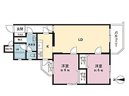 東急ドエル宮前平ビレジB棟 2LDKの間取図画像