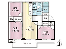 UR都市機構相模台団地2-1 3LDKの間取図画像