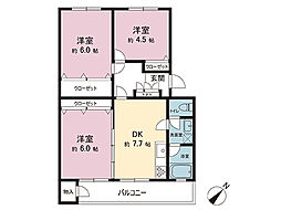 公社立川羽衣町住宅2号棟 3DKの間取図画像