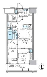 パークアクシス新宿百人町 2LDKの間取図画像