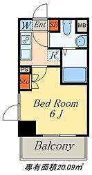プラウドフラット神楽坂2 1Kの間取図画像