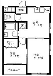 ヴィラハシモト 2DKの間取図画像
