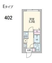 クーカイ・テラス早稲田 4階1Kの間取り