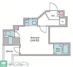 レジディア文京湯島II 8階ワンルームの間取り