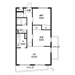 サンセゾンＩ 4階1SLDKの間取り