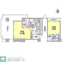 文京グリーンコートビュータワー本駒込B棟 ワンルームの間取図画像