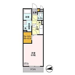 ベルウィル 1Kの間取図画像