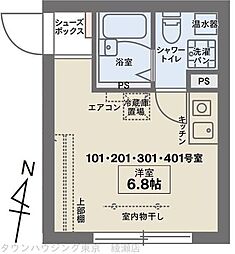 ＣＯＣＯＦＬＡＴ北千住Ｓｏｕｔｈ 4階ワンルームの間取り