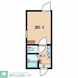 リブ六町 2階1Kの間取り