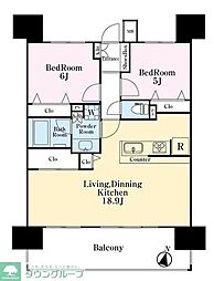 京成押上線 青砥駅 徒歩15分の賃貸マンション 13階2LDKの間取り
