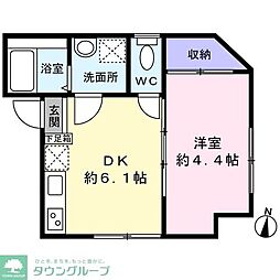 東武伊勢崎線 西新井駅 徒歩17分の賃貸アパート 1階1DKの間取り