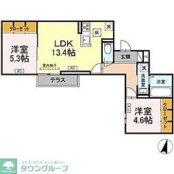 日暮里舎人ライナー 扇大橋駅 徒歩15分の賃貸アパート 1階2LDKの間取り