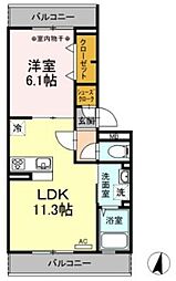 クヴァルチーラ奥戸 1LDKの間取図画像