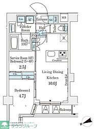 アジールコート山手動坂 7階2LDKの間取り