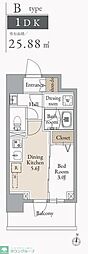 JMF-Residence蔵前鳥越 1DKの間取図画像