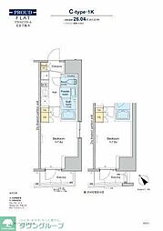 プラウドフラット文京千駄木 1Kの間取図画像