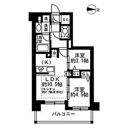 ユニハイム小岩 2LDKの間取図画像