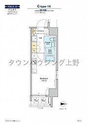 プラウドフラット浅草アベニュー ワンルームの間取図画像